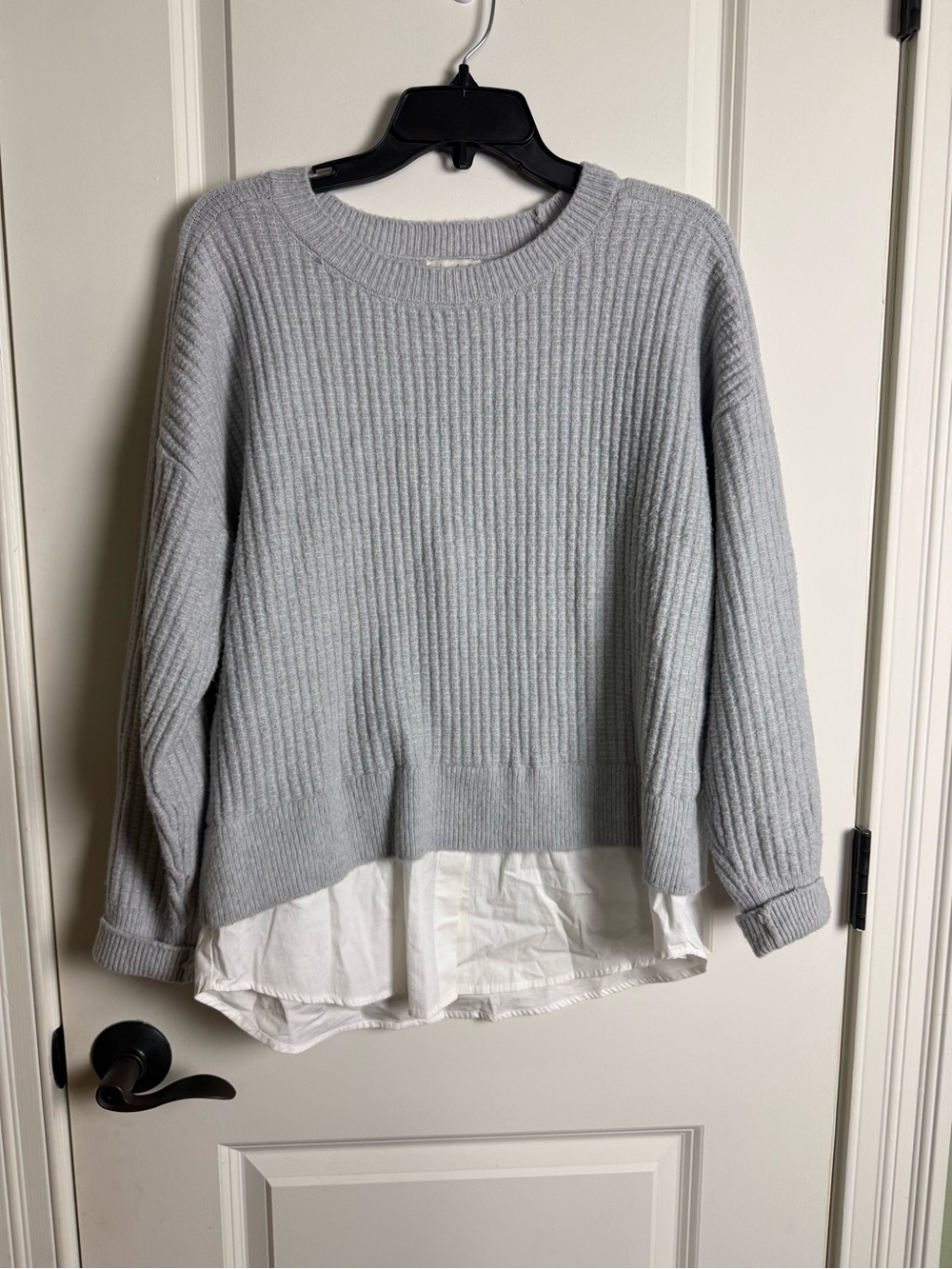 Wonderly Light Gray Ribbed Pullover with Faux Shirt Hem